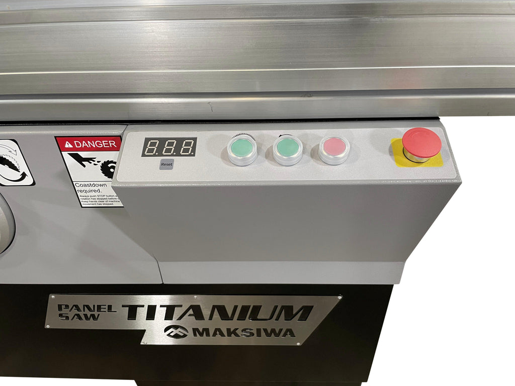 Maksiwa Sliding Panel Saw Titanium 5HP 1 Phase Crosscut, Blade Covers 90° & 45° | BMT.3200.IR