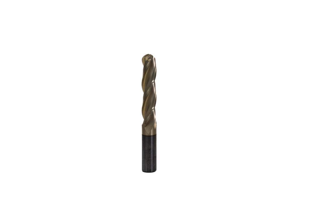 KWS - CNC 2D and 3D Carving 0.10 Deg Straight Angle Ball Nose x 1/2 D x 1/4 R x 2-1/4 CH x 1/2 SHK x 4 Inch Long x 3 Flute SC ZrN Coated Upcut Router Bit