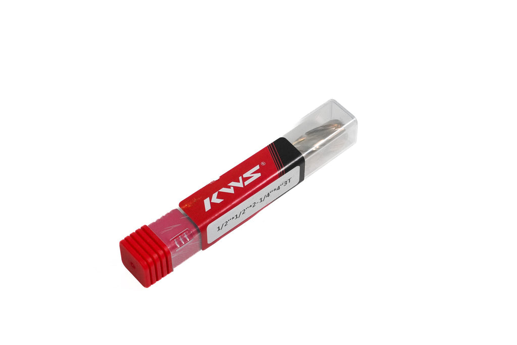 KWS - CNC 2D and 3D Carving 0.10 Deg Straight Angle Ball Nose x 1/2 D x 1/4 R x 2-1/4 CH x 1/2 SHK x 4 Inch Long x 3 Flute SC ZrN Coated Upcut Router Bit