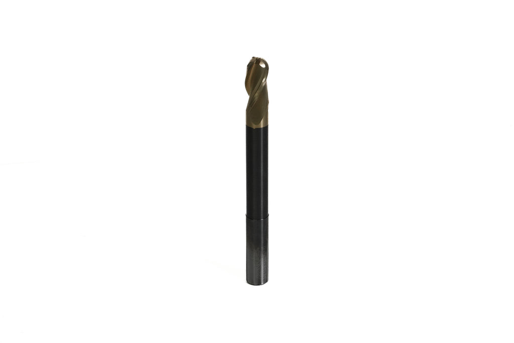 KWS - Extra Long CNC 2D and 3D Carving Tapered Ball Nose 0.10 Deg Angle x 3/8 Dia x 3/16 Radius x 3/4 Cut Height x 3/8 Shk x 4" Long x 3 Flute Solid Carbide ZrN Coated Reduced Shank Router Bit
