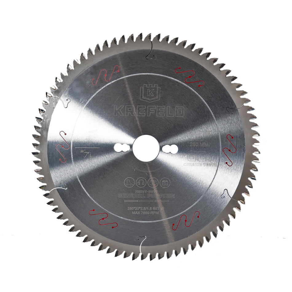 Krefeld Circular Finish Saw Blade - 10Inch D x 80T ATB - 1 3/16 inches / 30mm Arbor Size / Kerf 3mm Heavy duty