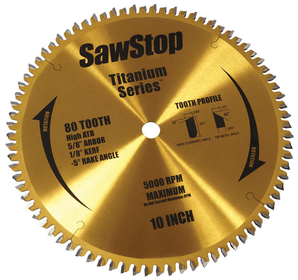 SawStop BTS-P-80HATB Titanium Series Premium Woodworking Blade - 80 Tooth